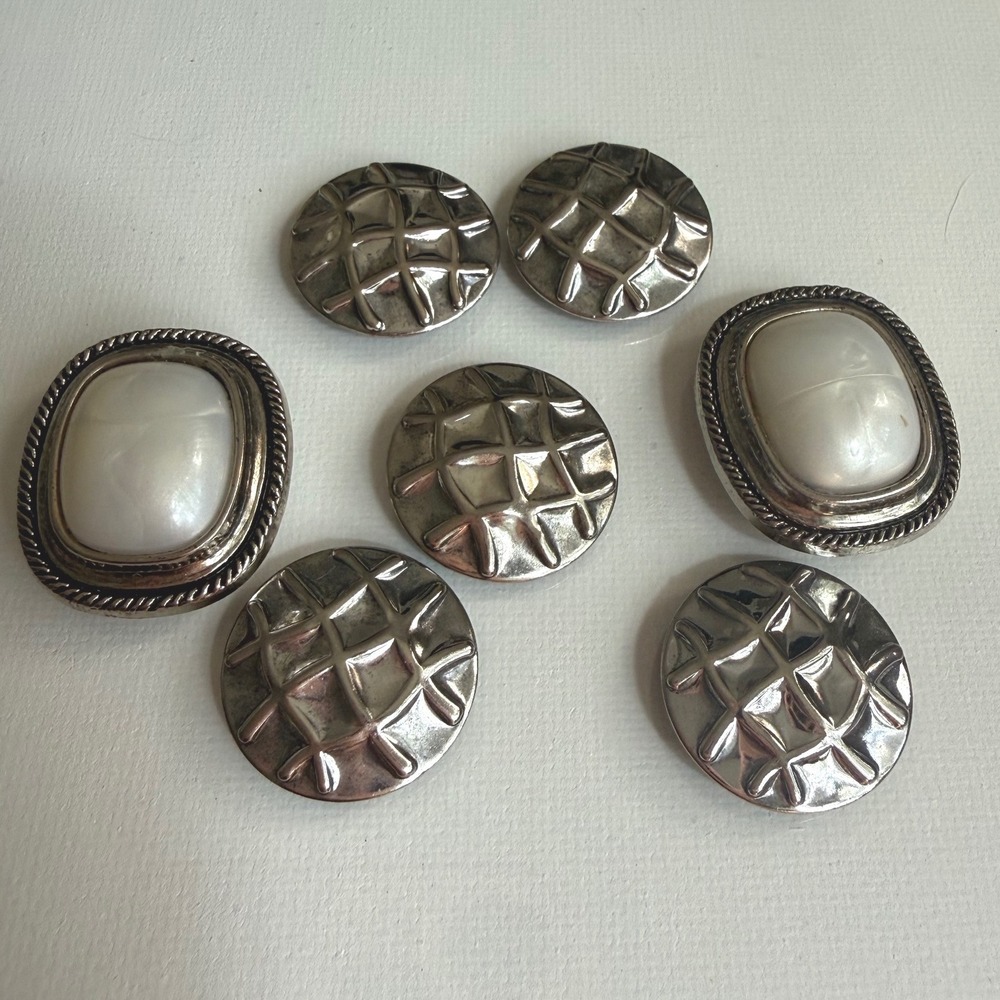 Vintage Silver Tone Decorative Shank Button Covers Set of 7